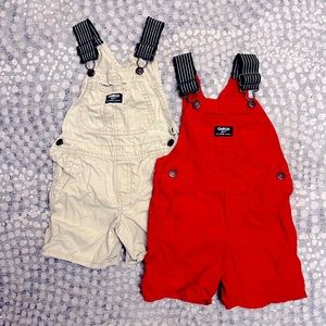 OshKosh Overall Shorts - Set of 2 Red and Tan with Navy Detail